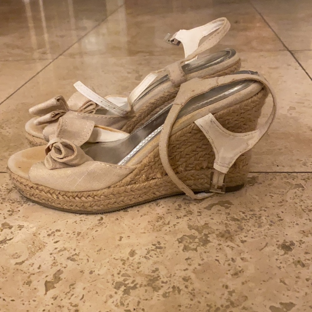 Bamboo Blush Pink Espadrille Wedges with Bow